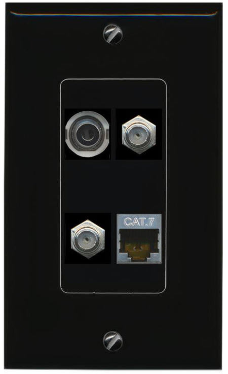 RiteAV 3.5mm CAT7 2 COAX Wall Plate Decorative [Black]