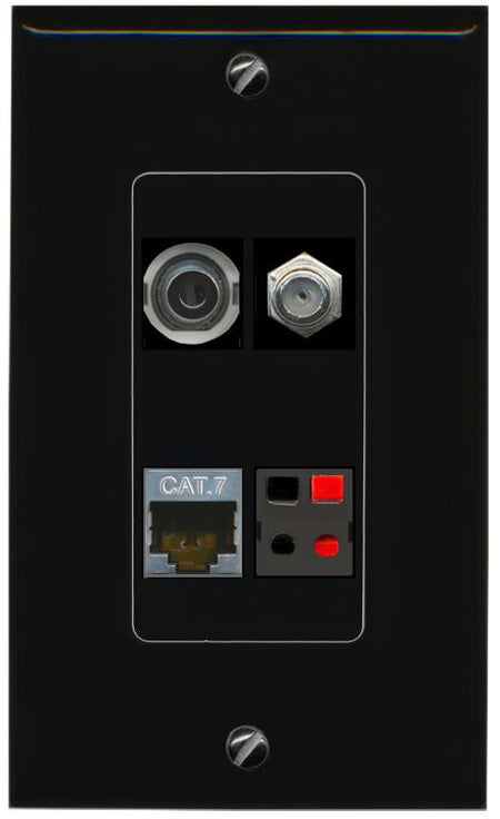 RiteAV 3.5mm CAT7 COAX SPEAKER Wall Plate Decorative [Black]