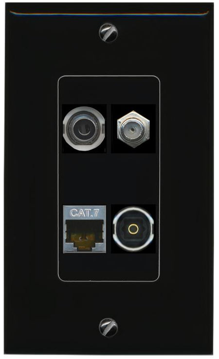 RiteAV 3.5mm CAT7 COAX TOSLINK Wall Plate Decorative [Black]