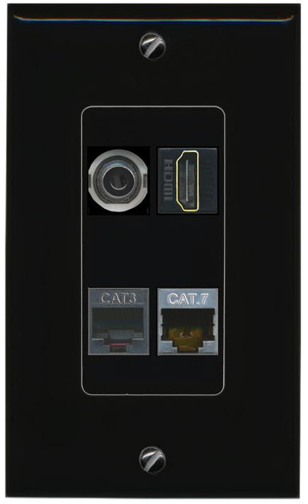 RiteAV 3.5mm CAT7 HDMI PHONE Wall Plate Decorative [Black]