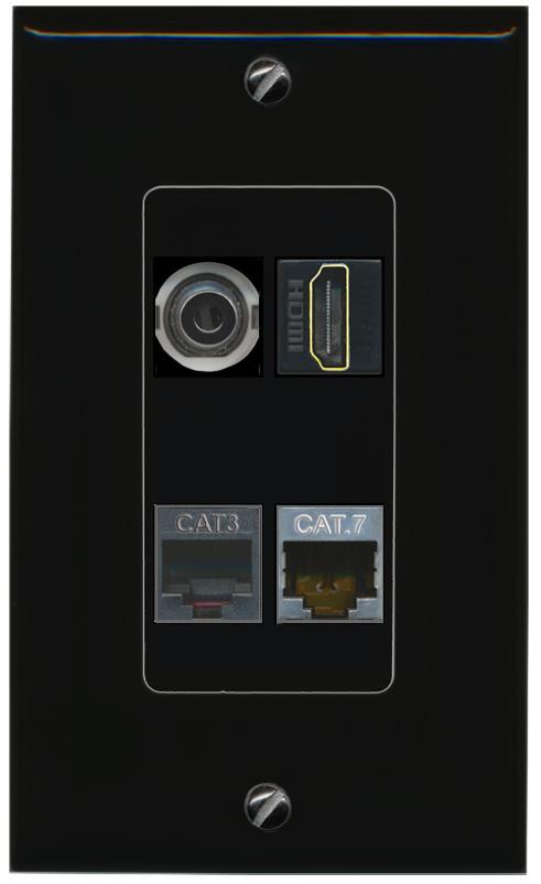 RiteAV 3.5mm CAT7 HDMI PHONE Wall Plate Decorative [Black]