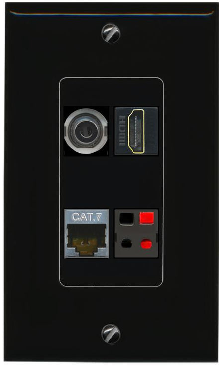 RiteAV 3.5mm CAT7 HDMI SPEAKER Wall Plate Decorative [Black]