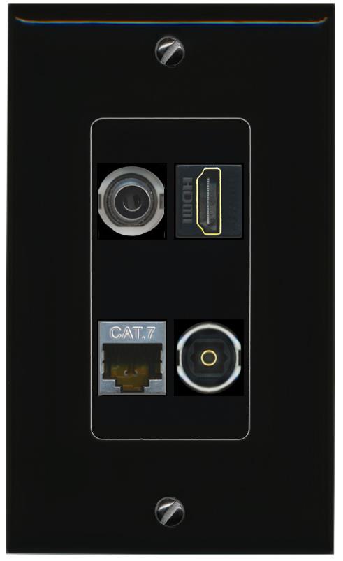 RiteAV 3.5mm CAT7 HDMI TOSLINK Wall Plate Decorative [Black]