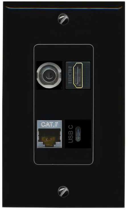 RiteAV 3.5mm CAT7 HDMI USBC Wall Plate Decorative [Black]