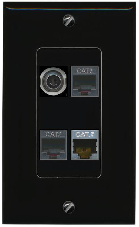 RiteAV 3.5mm CAT7 2 PHONE Wall Plate Decorative [Black]