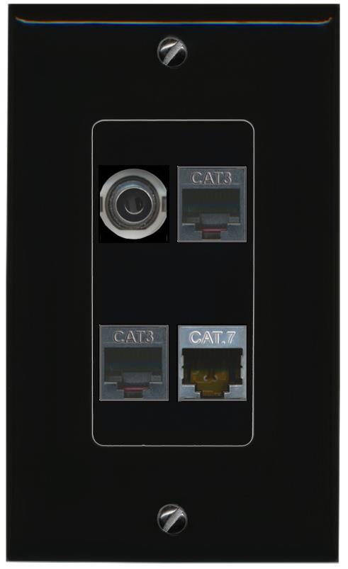 RiteAV 3.5mm CAT7 2 PHONE Wall Plate Decorative [Black]