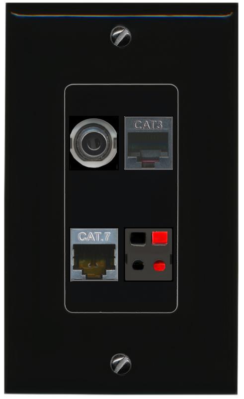 RiteAV 3.5mm CAT7 PHONE SPEAKER Wall Plate Decorative [Black]
