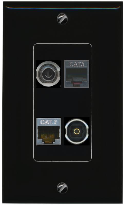 RiteAV 3.5mm CAT7 PHONE TOSLINK Wall Plate Decorative [Black]