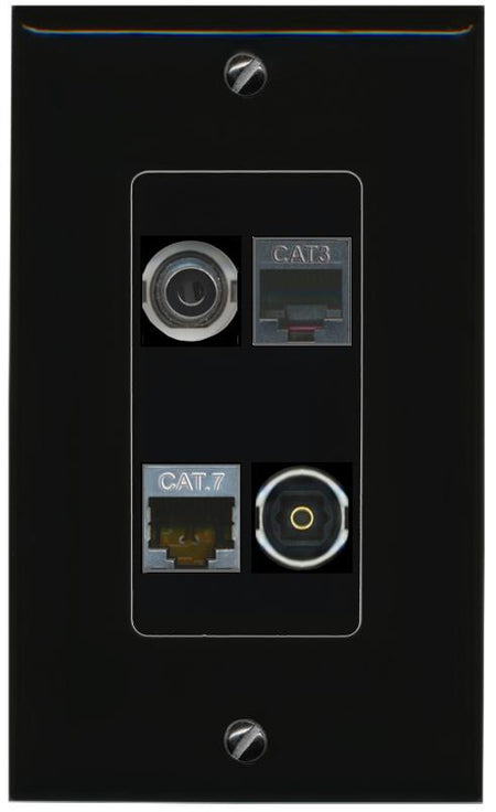 RiteAV 3.5mm CAT7 PHONE TOSLINK Wall Plate Decorative [Black]