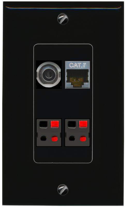 RiteAV 3.5mm CAT7 2 SPEAKER Wall Plate Decorative [Black]