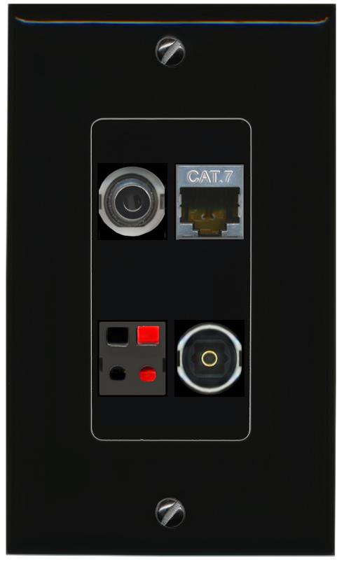 RiteAV 3.5mm CAT7 SPEAKER TOSLINK Wall Plate Decorative [Black]