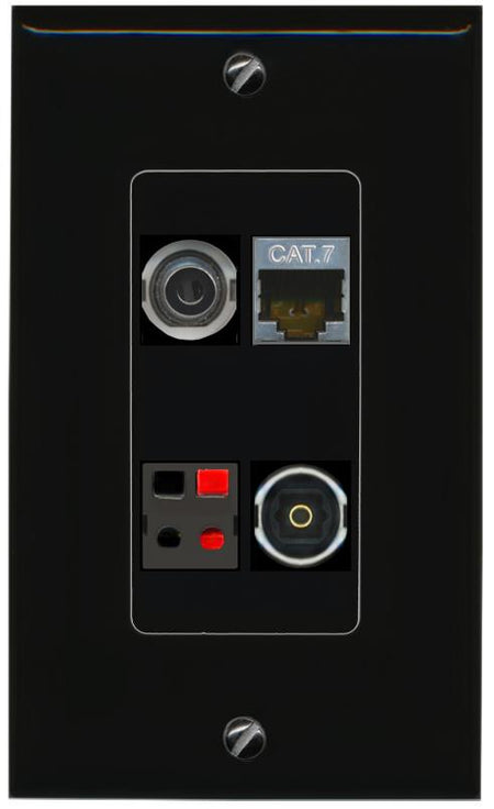 RiteAV 3.5mm CAT7 SPEAKER TOSLINK Wall Plate Decorative [Black]