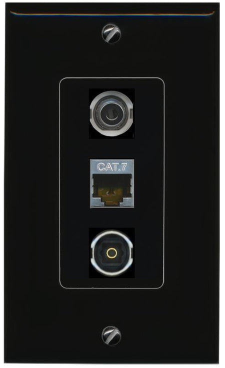 3.5mm CAT7 TOSLINK Wall Plate [Black]