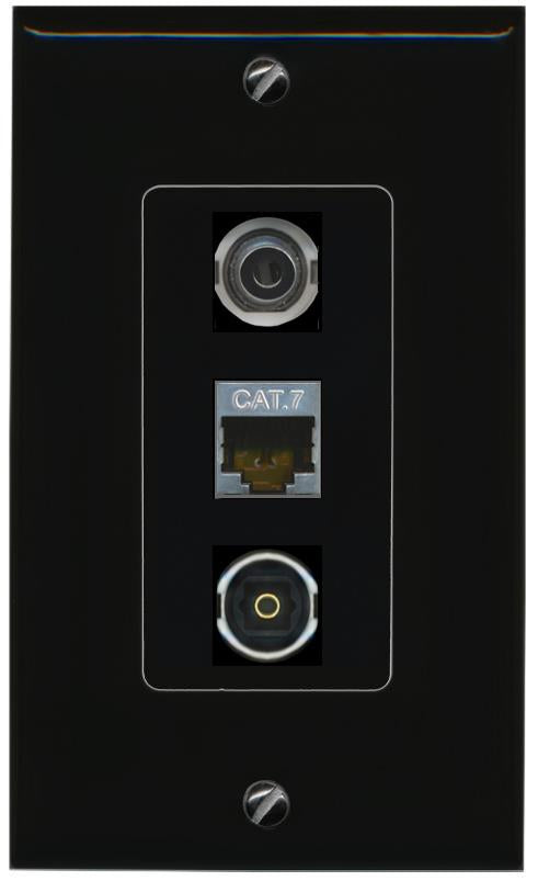 3.5mm CAT7 TOSLINK Wall Plate [Black]