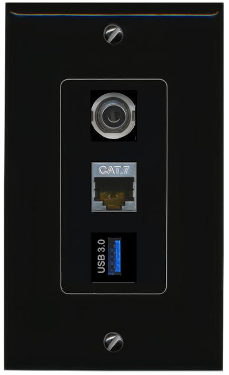 3.5mm CAT7 USB-3 Wall Plate [Black]
