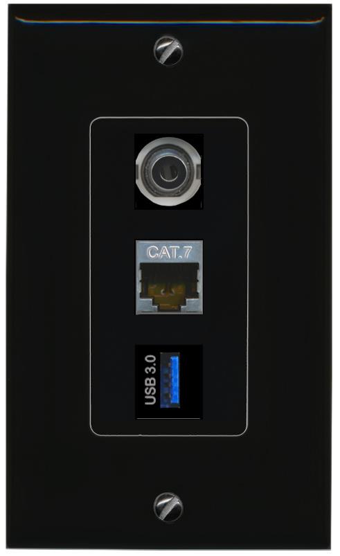 3.5mm CAT7 USB-3 Wall Plate [Black]
