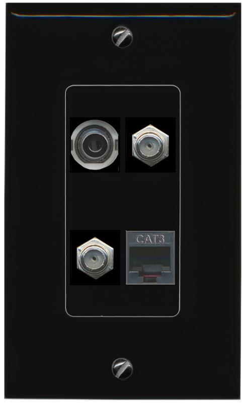 RiteAV 3.5mm 2 COAX PHONE Wall Plate Decorative [Black]