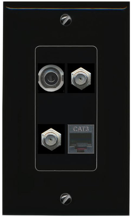 RiteAV 3.5mm 2 COAX PHONE Wall Plate Decorative [Black]