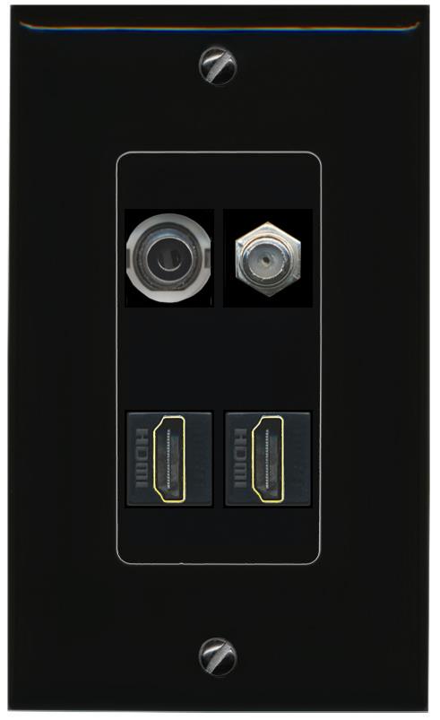 RiteAV 3.5mm COAX 2 HDMI Wall Plate Decorative [Black]