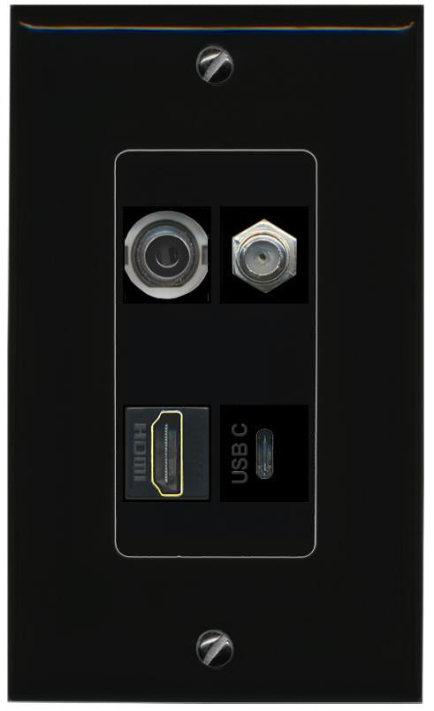 RiteAV 3.5mm COAX HDMI USBC Wall Plate Decorative [Black]