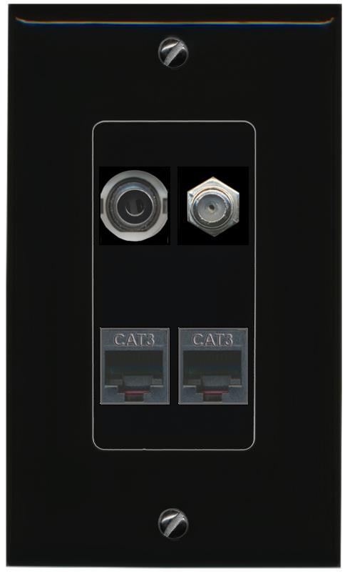 RiteAV 3.5mm COAX 2 PHONE Wall Plate Decorative [Black]