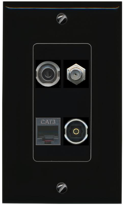 RiteAV 3.5mm COAX PHONE TOSLINK Wall Plate Decorative [Black]