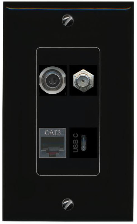 RiteAV 3.5mm COAX PHONE USBC Wall Plate Decorative [Black]