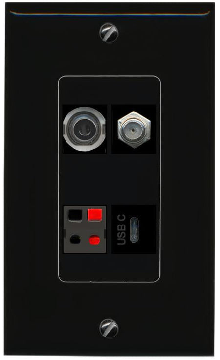 RiteAV 3.5mm COAX SPEAKER USBC Wall Plate Decorative [Black]