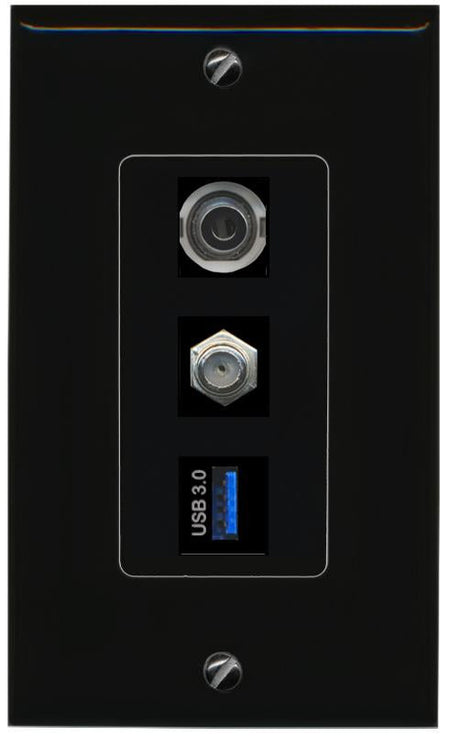 3.5mm COAX USB-3 Wall Plate [Black]