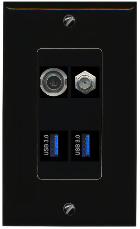 RiteAV 3.5mm COAX 2 USB-3 Wall Plate Decorative [Black]