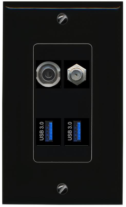 RiteAV 3.5mm COAX 2 USB-3 Wall Plate Decorative [Black]