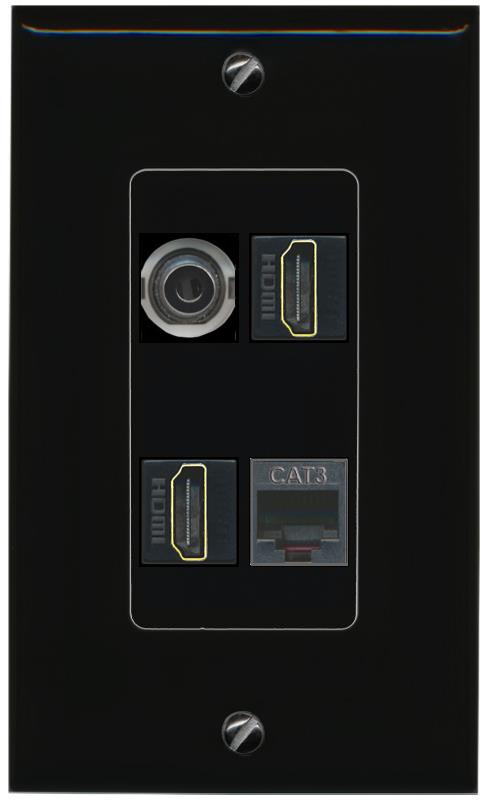 RiteAV 3.5mm 2 HDMI PHONE Wall Plate Decorative [Black]