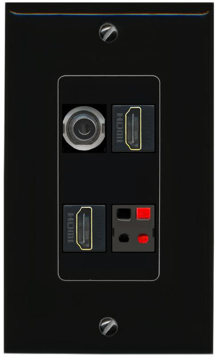 RiteAV 3.5mm 2 HDMI SPEAKER Wall Plate Decorative [Black]