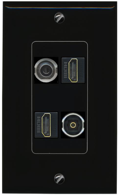 RiteAV 3.5mm 2 HDMI TOSLINK Wall Plate Decorative [Black]
