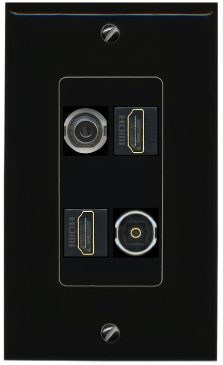 RiteAV 3.5mm 2 HDMI TOSLINK Wall Plate Decorative [Black]