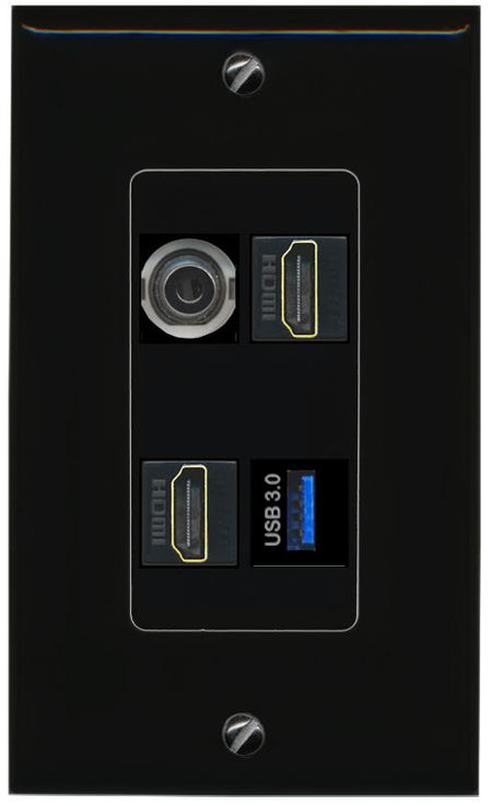 RiteAV 3.5mm 2 HDMI USB-3 Wall Plate Decorative [Black]