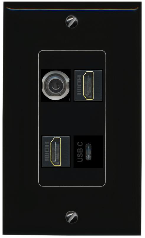 RiteAV 3.5mm 2 HDMI USBC Wall Plate Decorative [Black]