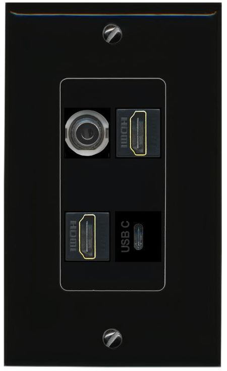 RiteAV 3.5mm 2 HDMI USBC Wall Plate Decorative [Black]