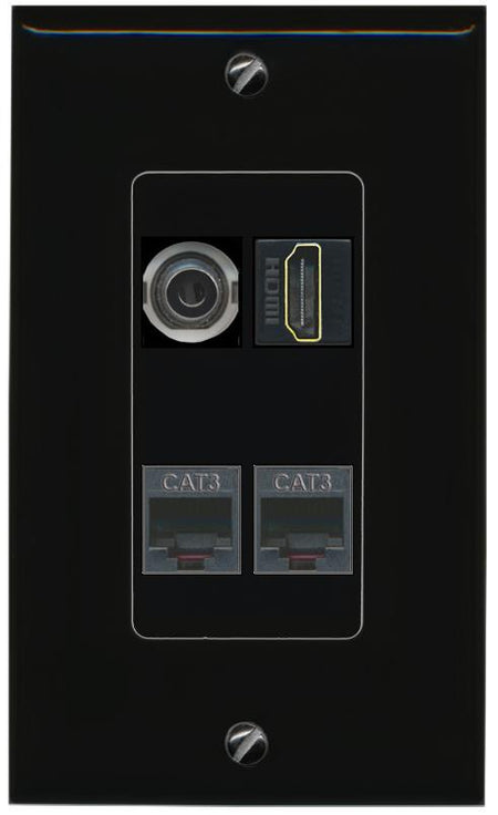 RiteAV 3.5mm HDMI 2 PHONE Wall Plate Decorative [Black]