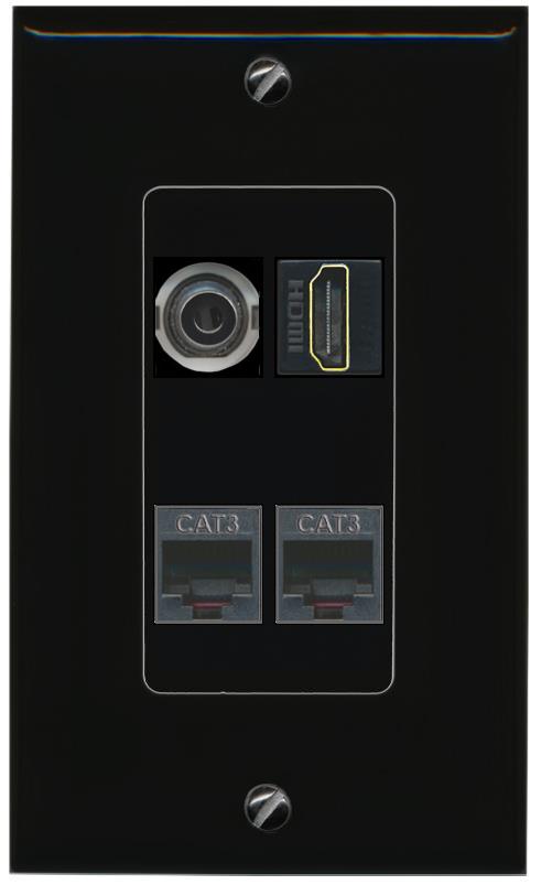 RiteAV 3.5mm HDMI 2 PHONE Wall Plate Decorative [Black]