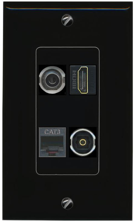RiteAV 3.5mm HDMI PHONE TOSLINK Wall Plate Decorative [Black]