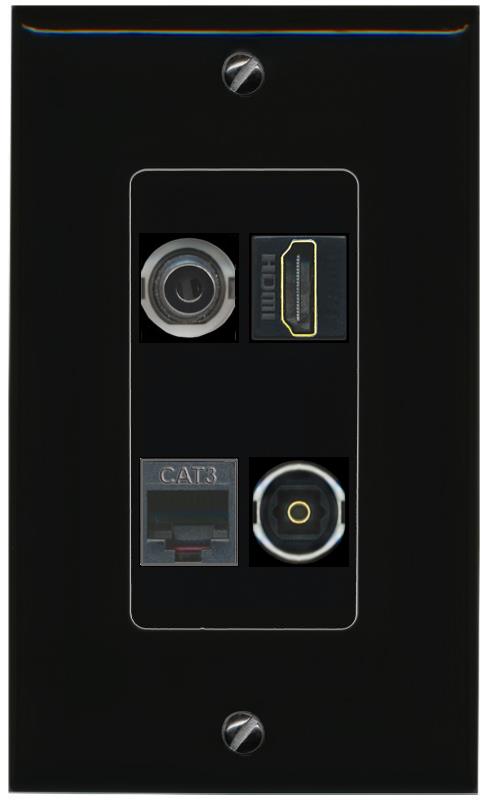 RiteAV 3.5mm HDMI PHONE TOSLINK Wall Plate Decorative [Black]