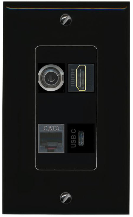 RiteAV 3.5mm HDMI PHONE USBC Wall Plate Decorative [Black]