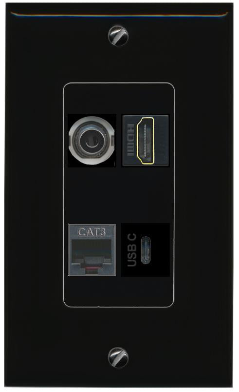 RiteAV 3.5mm HDMI PHONE USBC Wall Plate Decorative [Black]