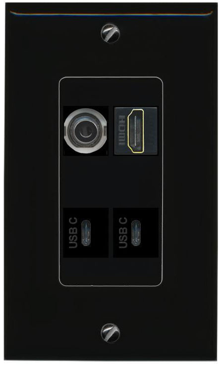 RiteAV 3.5mm HDMI 2 USBC Wall Plate Decorative [Black]