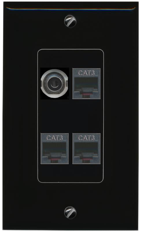 RiteAV 3.5mm 3 PHONE Wall Plate Decorative [Black]