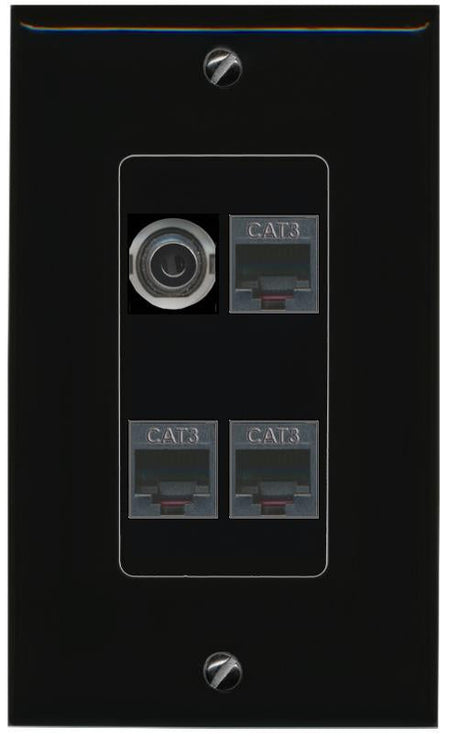 RiteAV 3.5mm 3 PHONE Wall Plate Decorative [Black]