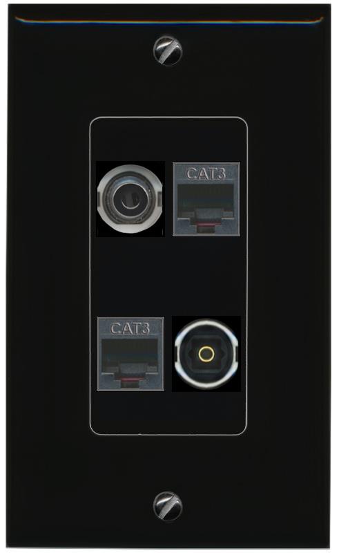 RiteAV 3.5mm 2 PHONE TOSLINK Wall Plate Decorative [Black]