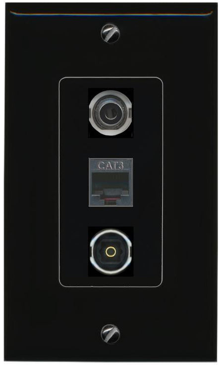 3.5mm PHONE TOSLINK Wall Plate [Black]