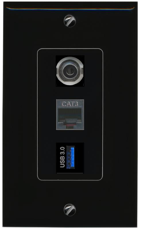 3.5mm PHONE USB-3 Wall Plate [Black]